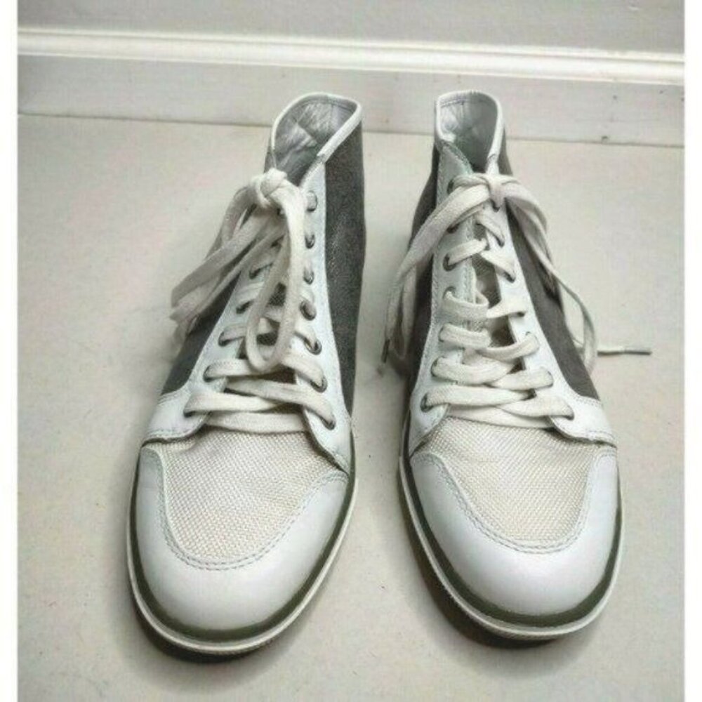 Elie Tahari High Top Sneakers 8 Silver Metallic White Leather - Picture 5 of 11